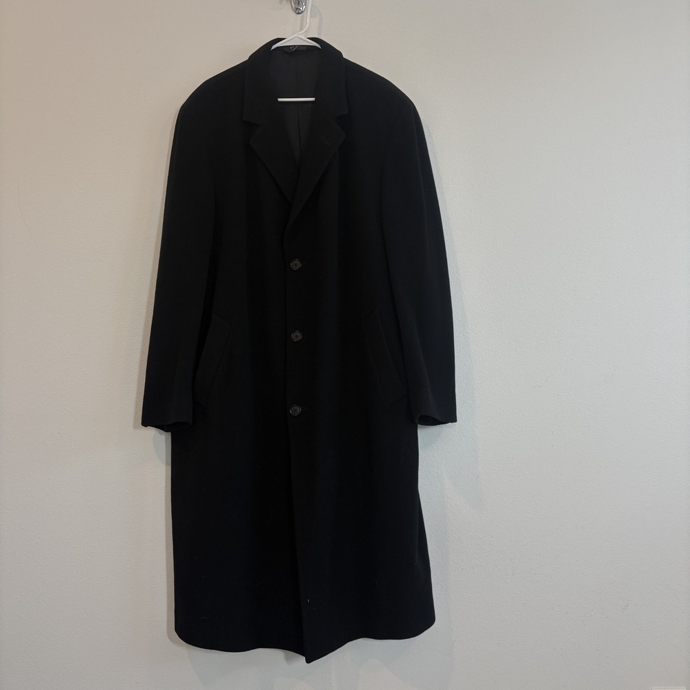 Jos A Bank Mens Wool Blend Overcoat 48 Long Black Top Coat Heavy Winter Classic